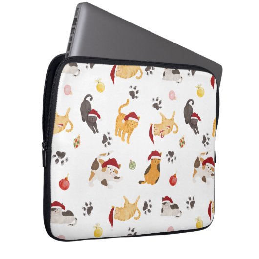 Cute Holiday Cat Pattern Laptop Sleeve (Voorkant Rechts)