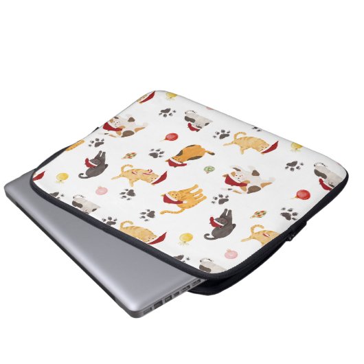 Cute Holiday Cat Pattern Laptop Sleeve (Voorkant onderkant)