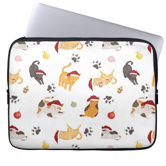 Cute Holiday Cat Pattern Laptop Sleeve (Voorkant)