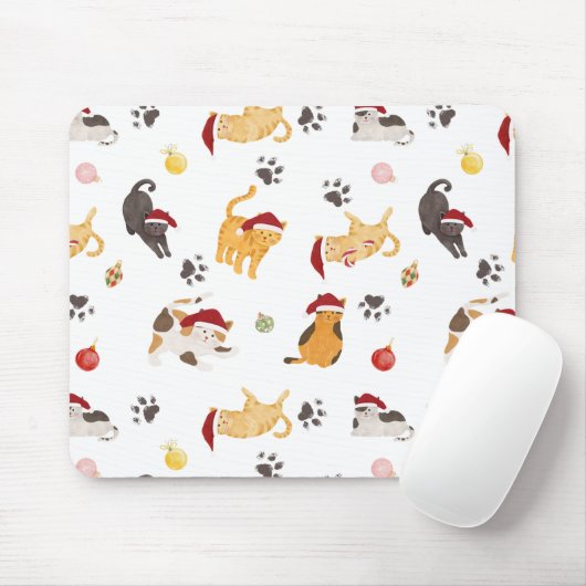 Cute Holiday Cat Pattern Muismat (Met muis)