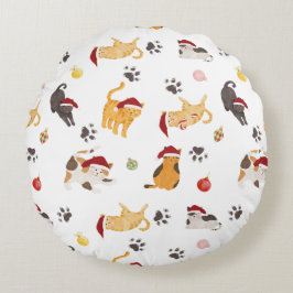 Cute Holiday Cat Pattern Rond Kussen