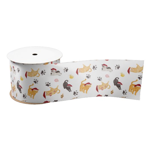 Cute Holiday Cat Pattern Satijnen Lint (Spoel)