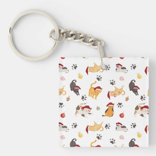 Cute Holiday Cat Pattern Sleutelhanger (voorkant)