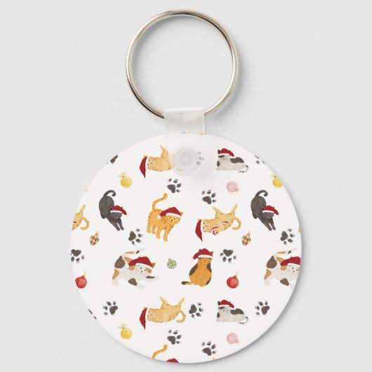 Cute Holiday Cat Pattern Sleutelhanger (Voorkant)