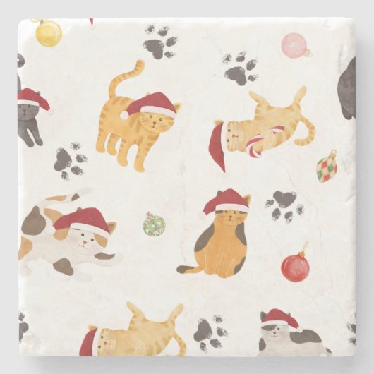Cute Holiday Cat Pattern Stenen Onderzetter (Voorkant)
