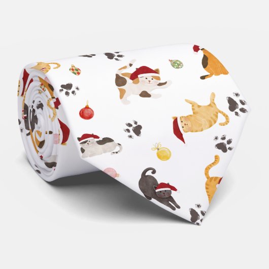Cute Holiday Cat Pattern Stropdas (Opgerold)