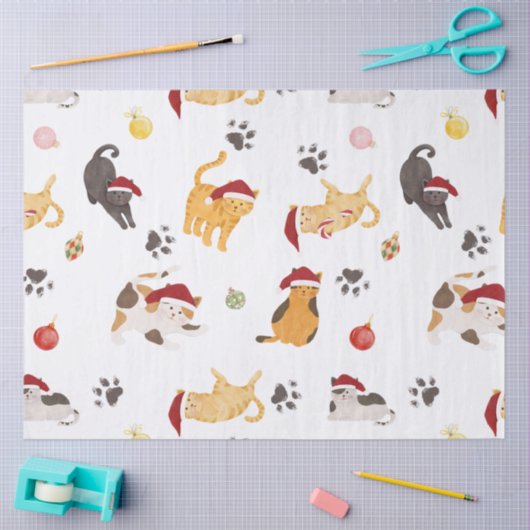 Cute Holiday Cat Pattern Tissuepapier (Craft)