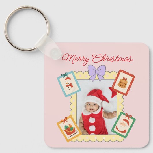 Cute Holiday Collage with Festive Pastel Frames Sleutelhanger (Voorkant)