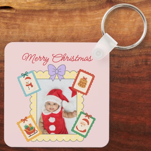 Cute Holiday Collage with Festive Pastel Frames Sleutelhanger (Achterkant)