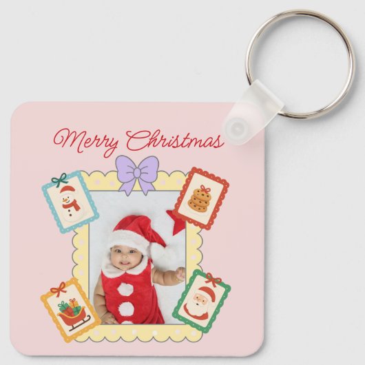 Cute Holiday Collage with Festive Pastel Frames Sleutelhanger (Achterkant)