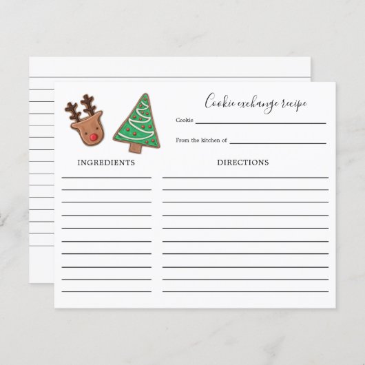 Cute Holiday Cookie Exchange Recipcard (Voorkant / Achterkant)