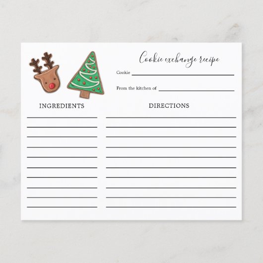 Cute Holiday Cookie Exchange Recipcard (Voorkant)