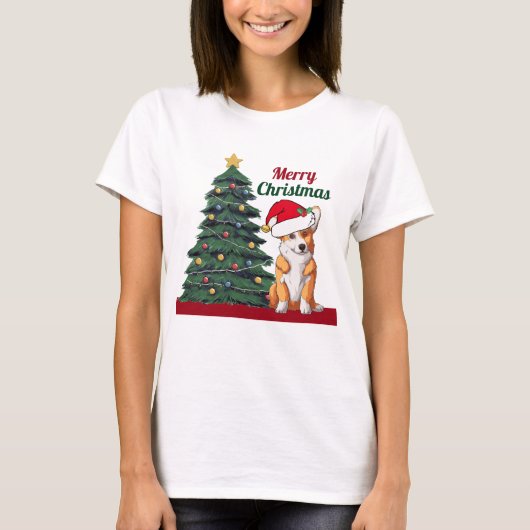 Cute Holiday Corgi-kerstboom T-shirt (Voorkant)