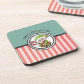Cute Holiday Elf met Candy Cane Merry Kerstmis Bier Onderzetter (Linkerzijde)