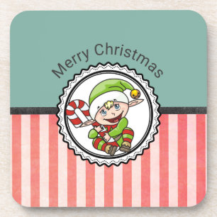 Cute Holiday Elf met Candy Cane Merry Kerstmis Bier Onderzetter