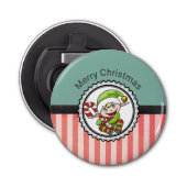 Cute Holiday Elf met Candy Cane Merry Kerstmis Button Flesopener (Voorkant)