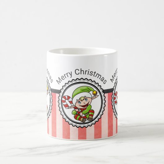 Cute Holiday Elf met Candy Cane Merry Kerstmis Koffiemok (Center)