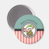 Cute Holiday Elf met Candy Cane Merry Kerstmis Magneet (Voorkant / Achterkant)