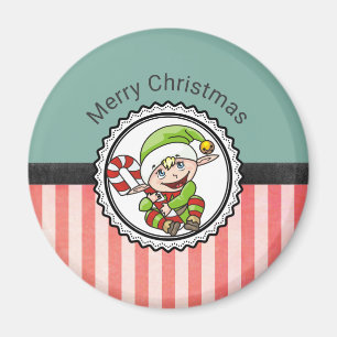 Cute Holiday Elf met Candy Cane Merry Kerstmis Magneet