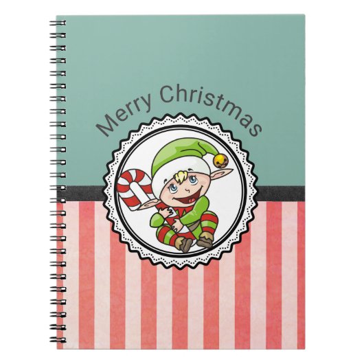 Cute Holiday Elf met Candy Cane Merry Kerstmis Notitieboek (Voorkant)