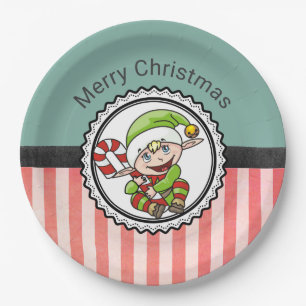 Cute Holiday Elf met Candy Cane Merry Kerstmis Papieren Bordje