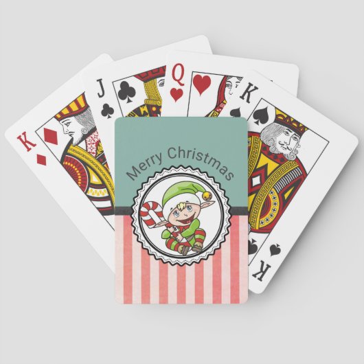 Cute Holiday Elf met Candy Cane Merry Kerstmis Pokerkaarten (Achterkant)