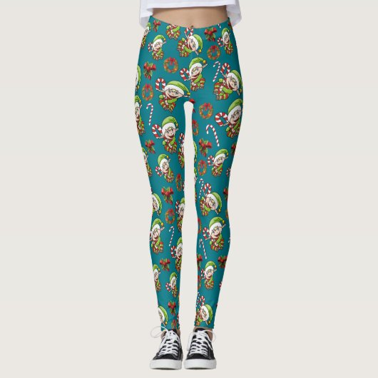 Cute Holiday Elf met decoratieve kerstDesign Leggings (Voorkant)