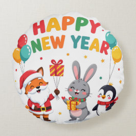 Cute Holiday Gift for Kids Round Pillow-New Year Rond Kussen