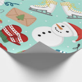 Cute Holiday Icons Snowman Mint Blue Christmas Cadeaupapier (Hoek)