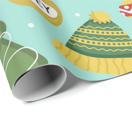 Cute Holiday Icons Snowman Mint Blue Christmas Cadeaupapier (Rol Hoek)