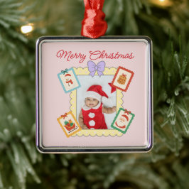 Cute Holiday Keepsake with Festive Pastel Frames  Metalen Ornament