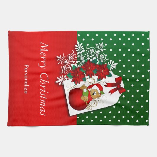 Cute Holiday Kerstmis Beer Theedoek (Horizontaal)