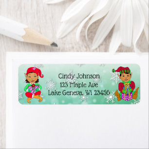 Cute Holiday Kerstmis Elf en Candy Canes Etiket