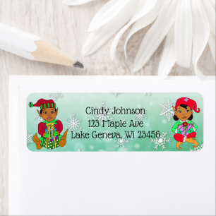 Cute Holiday Kerstmis Elf en Candy Canes Etiket