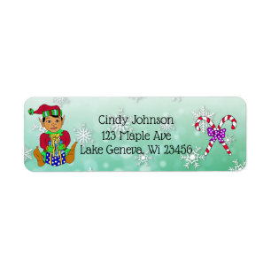 Cute Holiday Kerstmis Elf en Candy Canes Etiket