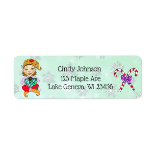 Cute Holiday Kerstmis Elf en Candy Canes Etiket
