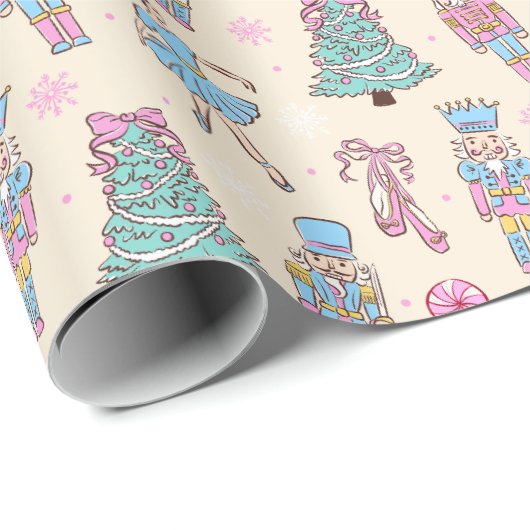Cute Holiday Nutcracker Ballerina Pattern Cadeaupapier (Rol Hoek)