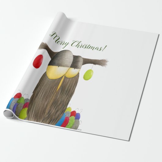 Cute Holiday Owl Cadeaupapier (Uitgerold)