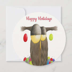 Cute Holiday Owl Feestdagenkaart