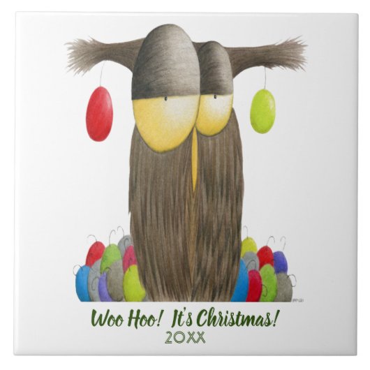 Cute Holiday Owl Tegeltje (Voorkant)