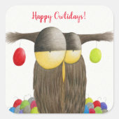 Cute Holiday Owl Vierkante Sticker (Voorkant)