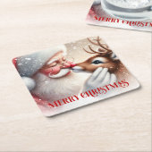 Cute Holiday Paper Coasters Santa and Rudolph Kartonnen Onderzetters (Schuin)
