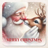 Cute Holiday Paper Coasters Santa and Rudolph Kartonnen Onderzetters (Voorkant)