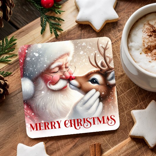 Cute Holiday Paper Coasters Santa and Rudolph Kartonnen Onderzetters