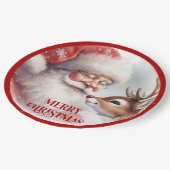 Cute Holiday Party Plates Santa and Rudolph Papieren Bordje (Gekanteld)