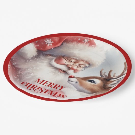 Cute Holiday Party Plates Santa and Rudolph Papieren Bordje (Gekanteld)
