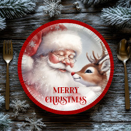 Cute Holiday Party Plates Santa and Rudolph Papieren Bordje