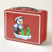 Cute Holiday Penguin Red Metal Lunch Box (Voorkant)