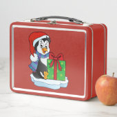 Cute Holiday Penguin Red Metal Lunch Box (In situ)