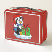 Cute Holiday Penguin Red Metal Lunch Box (Achterkant)